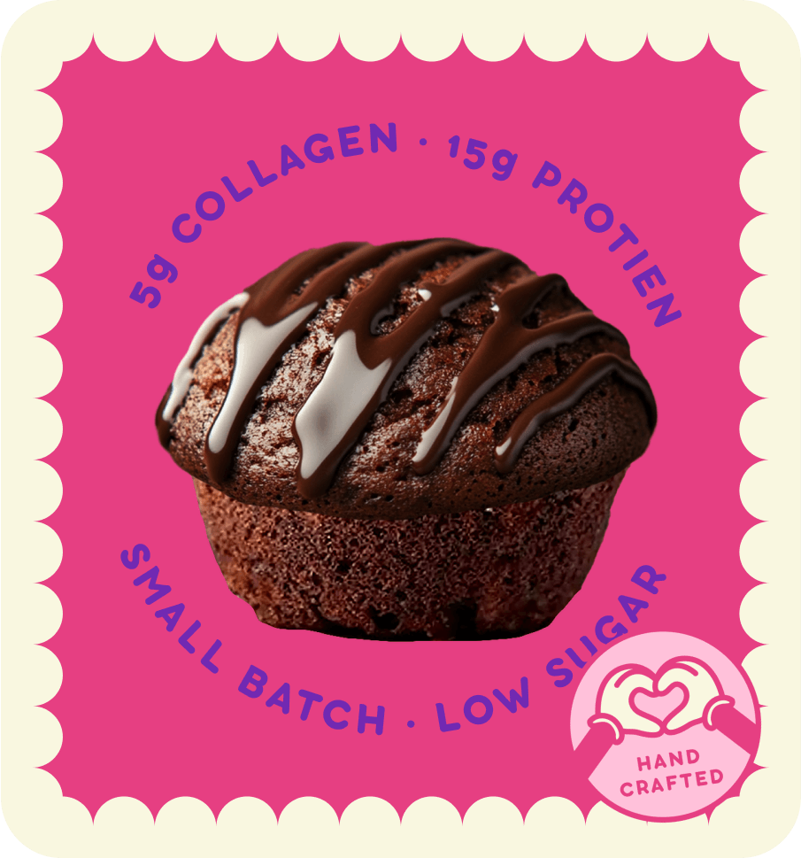 Chocolate Fudge Mini Muffin by Prime Bites featuring 5g collagen, 15g protein, and low sugar, handcrafted for guilt-free indulgence.