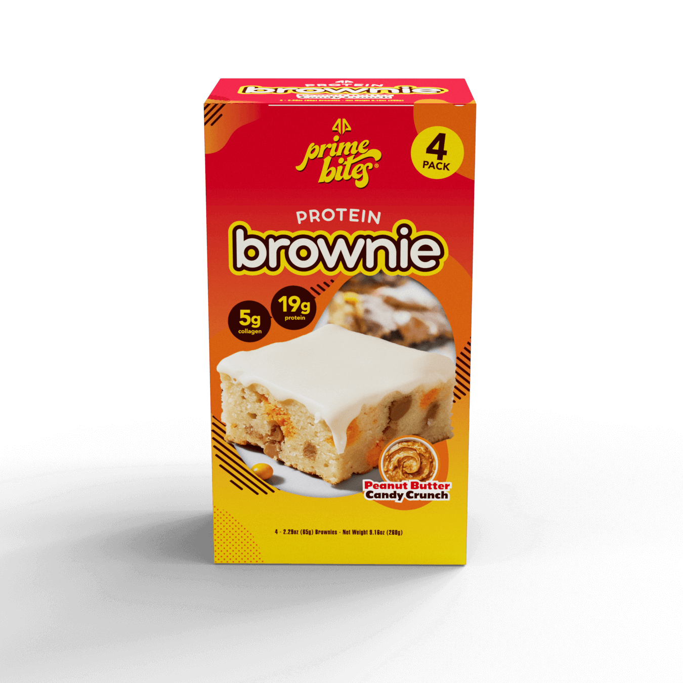 Prime Bites Peanut Butter Candy Crunch Box protein brownies, 4 pack with rich flavor and 5g protein.