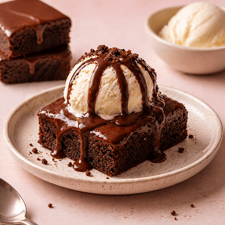 Warm Chocolate Glazed Donut Brownie Sundae - Prime Bites