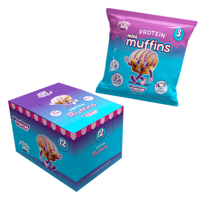 Blueberry Mini Muffins by Prime Bites, protein-packed with juicy blueberries and low sugar, perfect for a guilt-free treat.