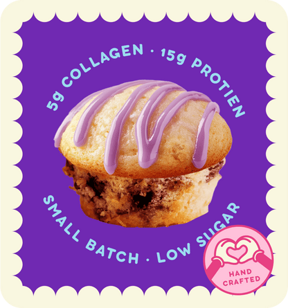 Blueberry mini muffin with 15g protein and 5g collagen by Prime Bites, handcrafted in a small batch with low sugar.