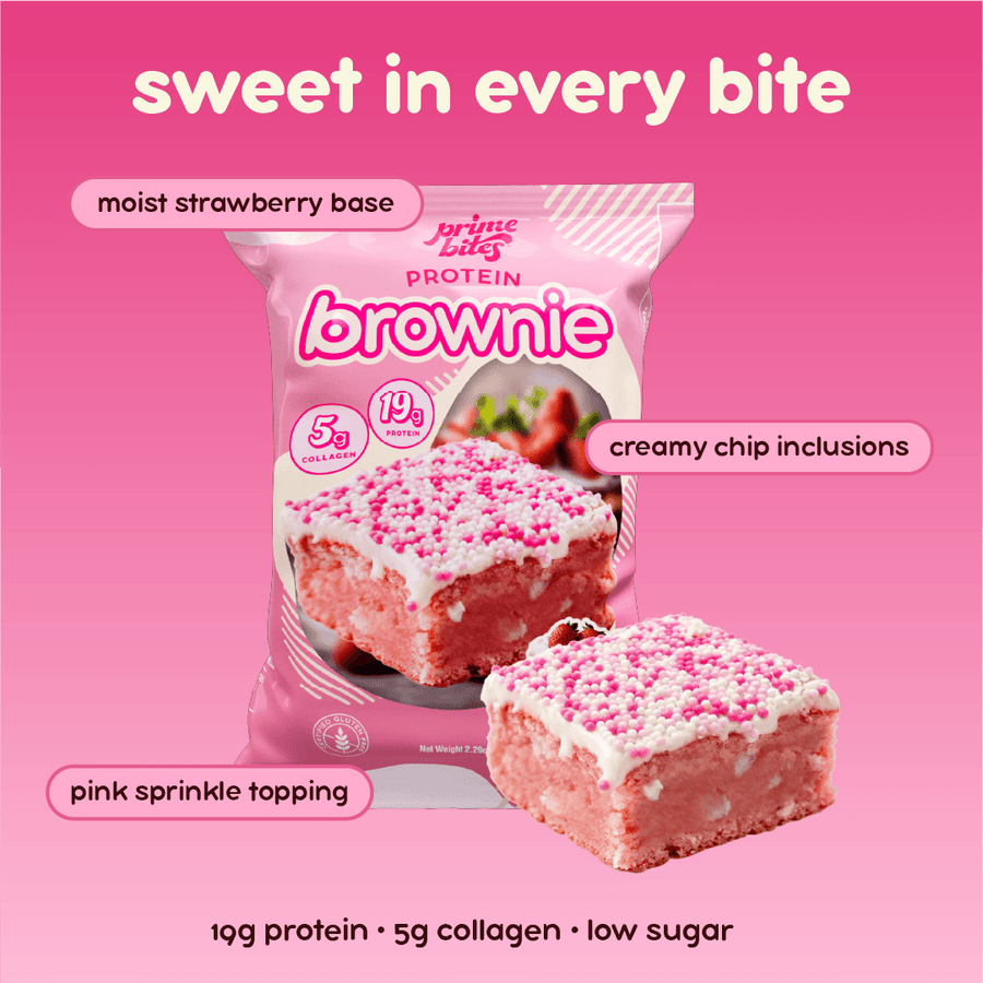 Strawberry Shortcake Protein Brownies - Prime Bites