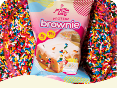 Prime Bites brownie with colorful sprinkles